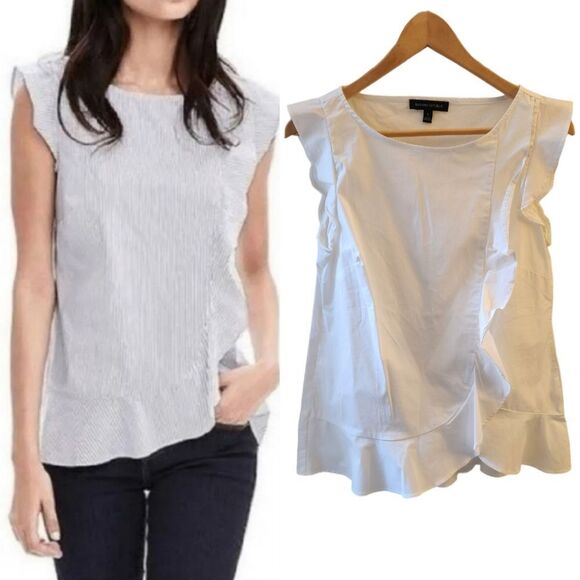 Banana Republic Top Blouse Ruffle Sleeveless Cotton BOHO White Peplum Babydoll S - Picture 11 of 11